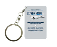 Thumbnail for Cessna Citation Sovereign+ design on light gray designed key chain, double-side print