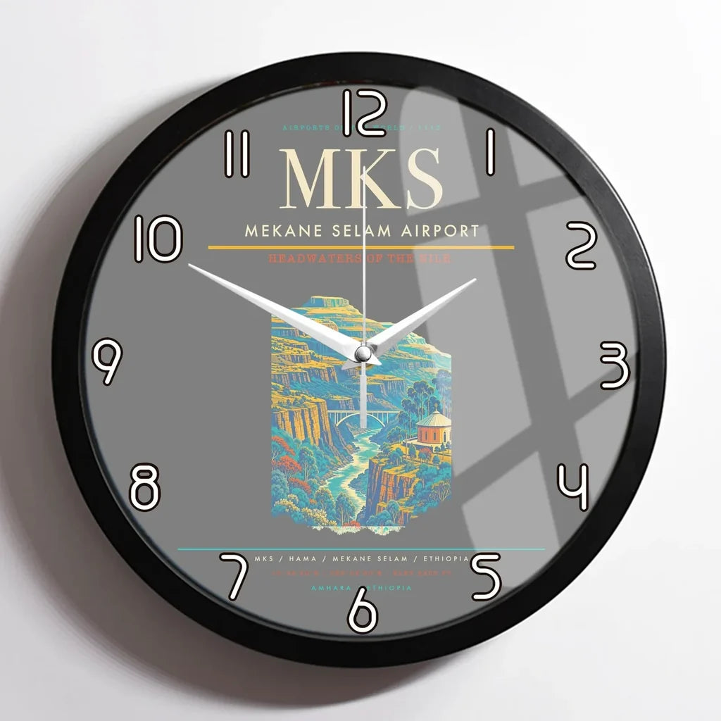 Mekane Selam Airport MKS Wall-Clock Framed - Gray