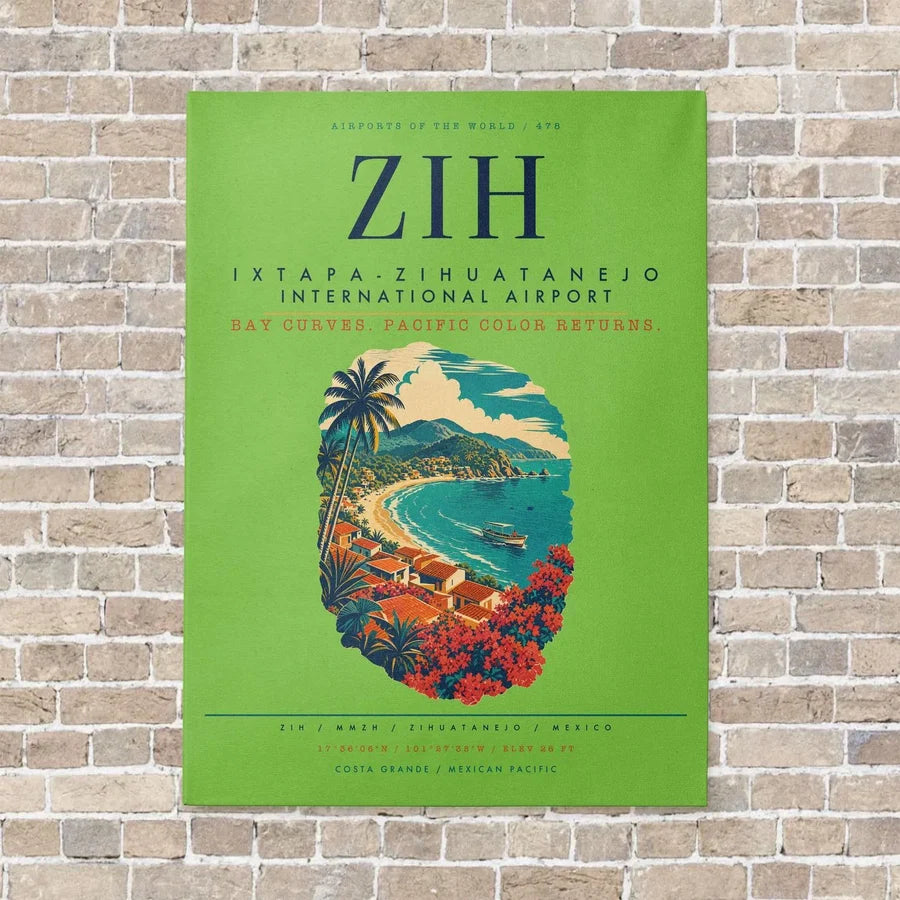Ixtapa-Zihuatanejo International Airport ZIH vertical canvas print - no frame - light green background