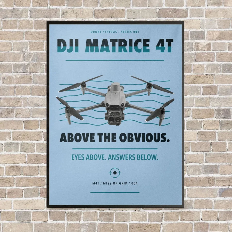 DJI Matrice 4T vertical canvas print - framed - light blue background