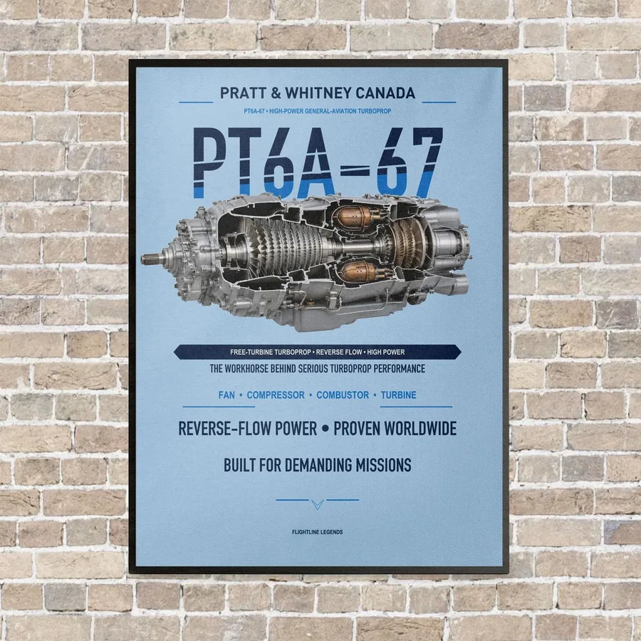 PT6A-67 vertical canvas print - framed - light blue background