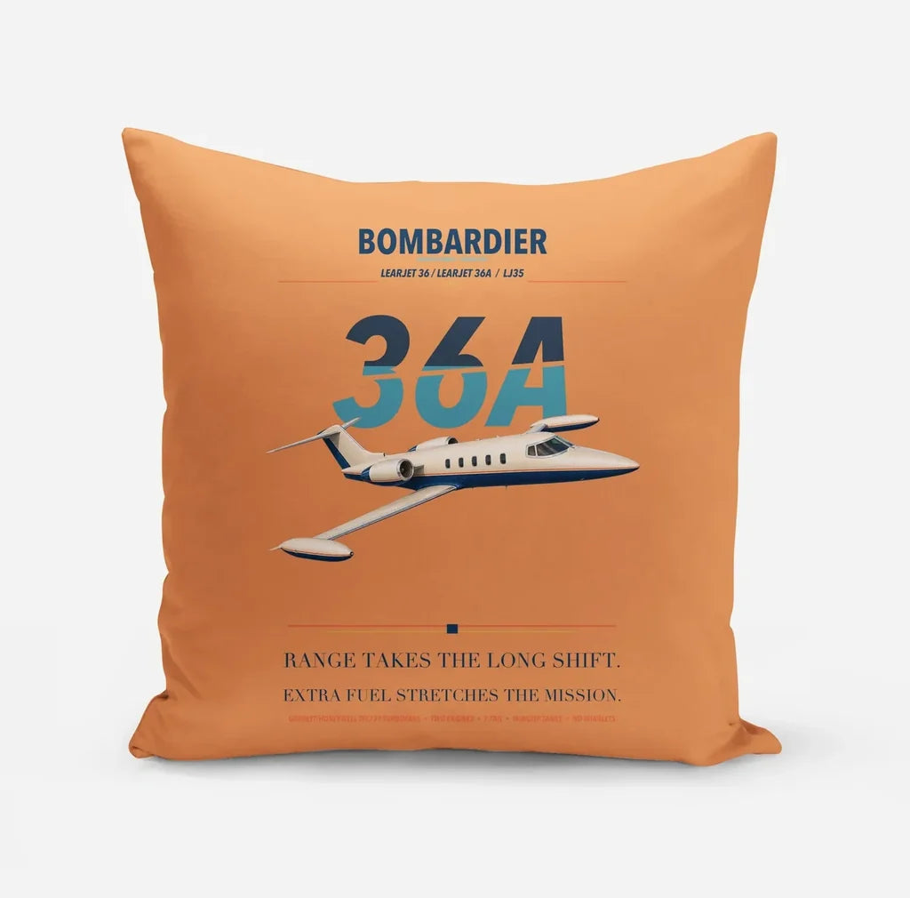 Bombardier Learjet 36A design on orange pillow