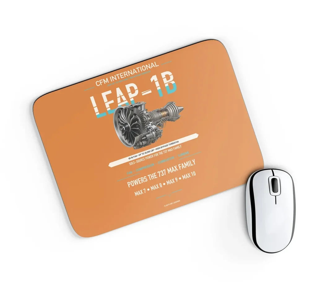 CFM LEAP-1B design on orange rectangle mouse pad