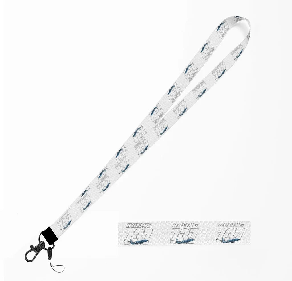 Super Boeing 737+Text lanyard and ID holder in white