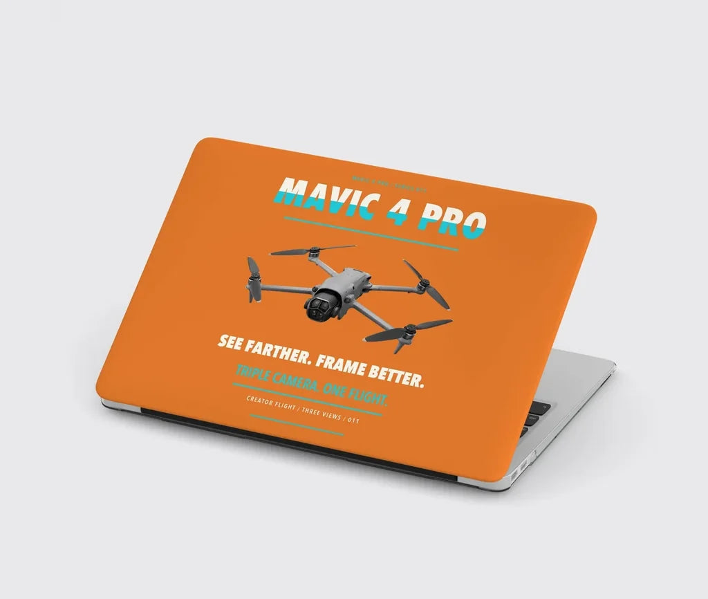 DJI Mavic 4 Pro design on orange MacBook case