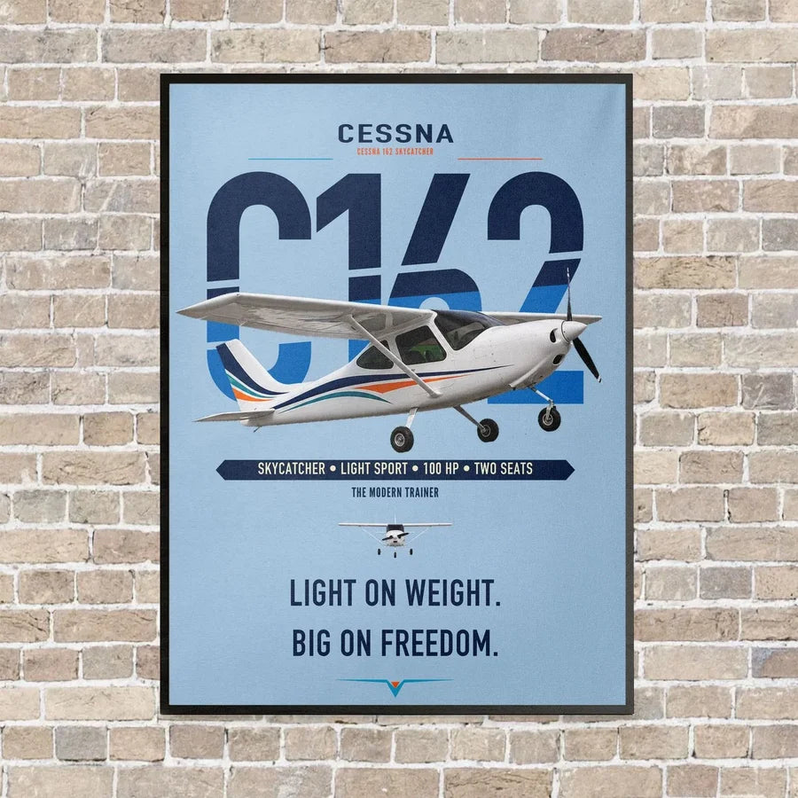 Cessna 162 Skycatcher vertical canvas print - framed - light blue background