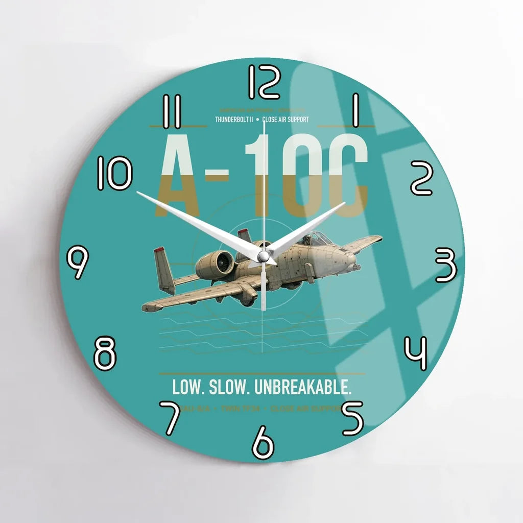 A-10C Thunderbolt II design on turquoise no frame wall clock