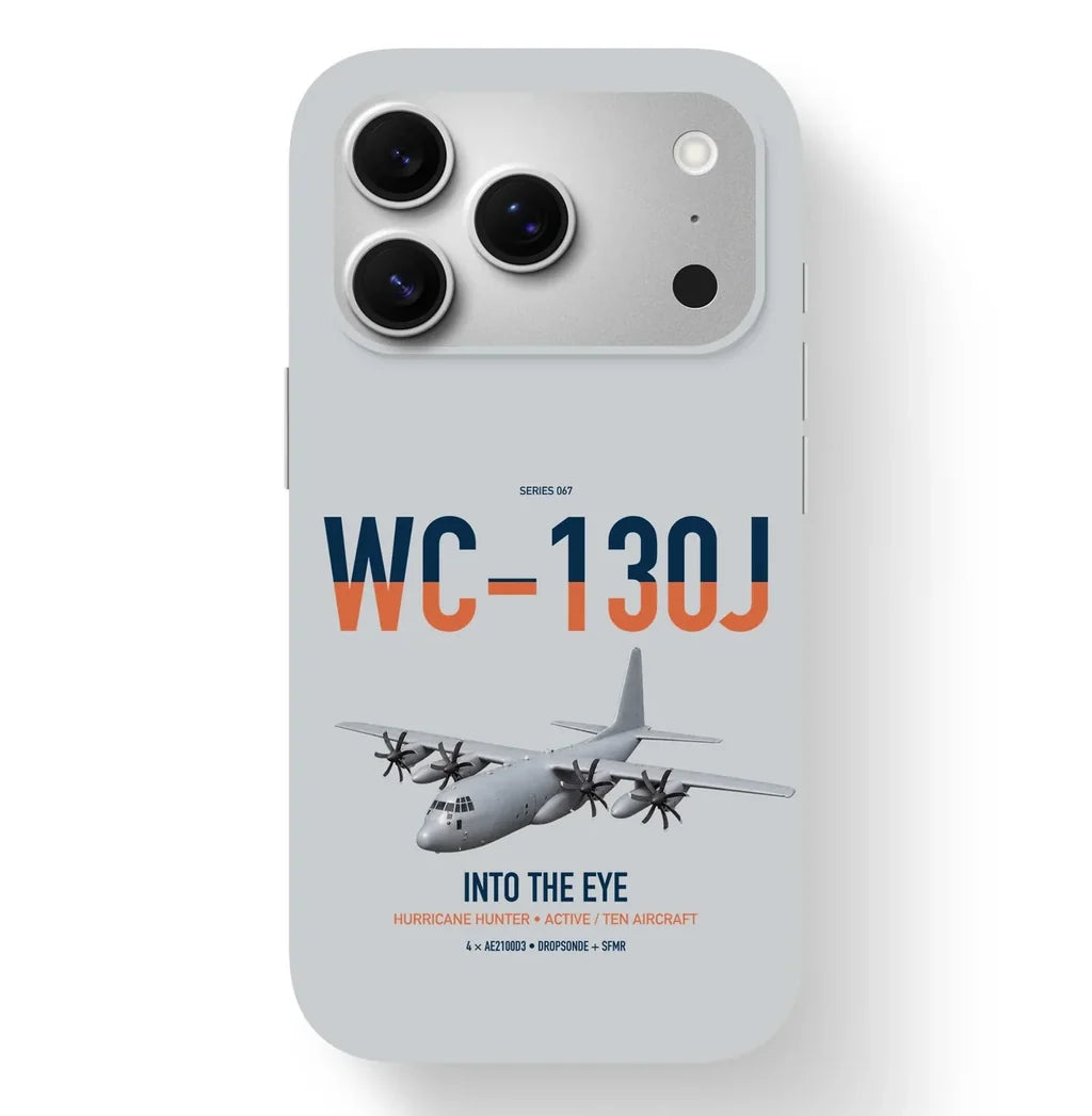 WC-130J Hurricane Hunter design on light gray magsafe iphone case, for iPhone 17 Pro