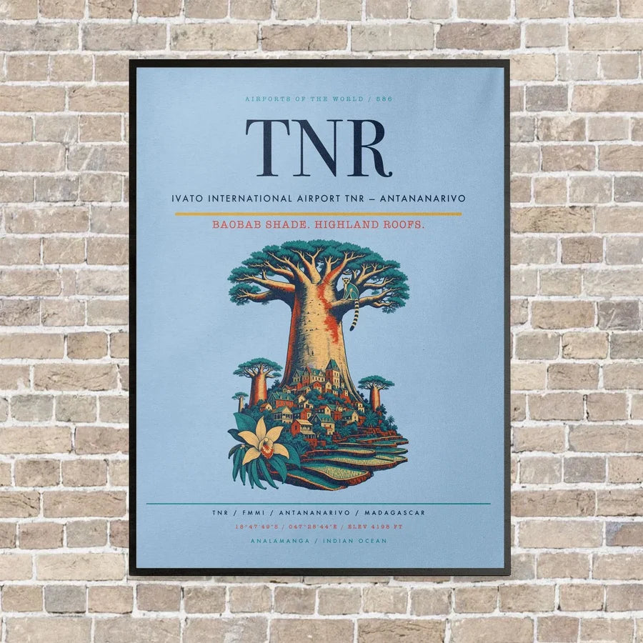 Ivato International Airport TNR — Antananarivo vertical canvas print - framed - light blue background