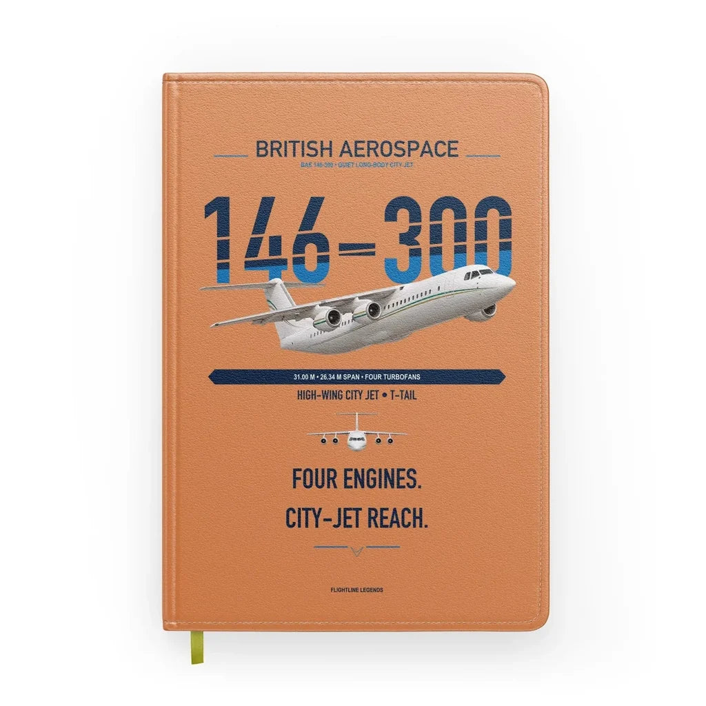 BAe 146-300 design on orange notebook
