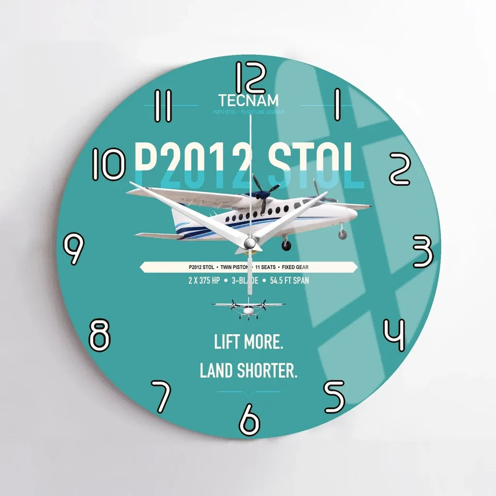 Tecnam P2012 STOL design on turquoise no frame wall clock