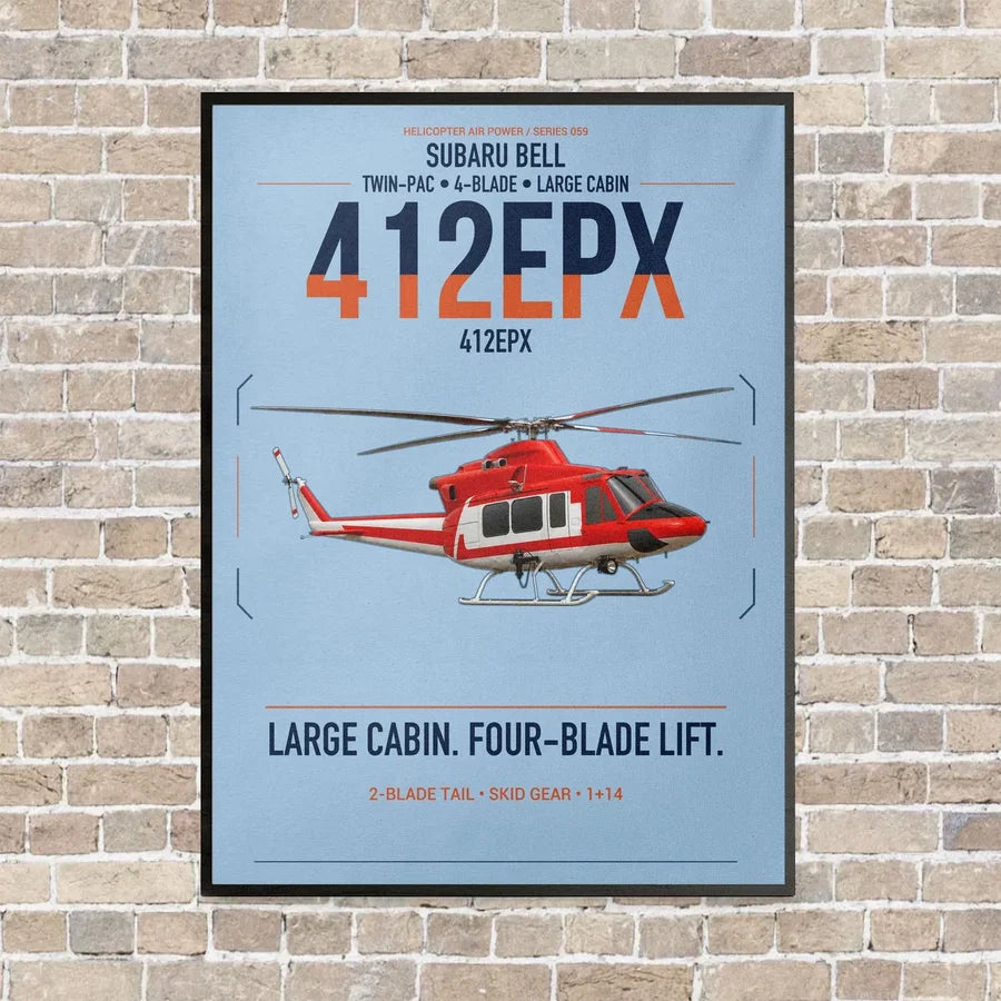 SUBARU Bell 412EPX vertical canvas print - framed - light blue background