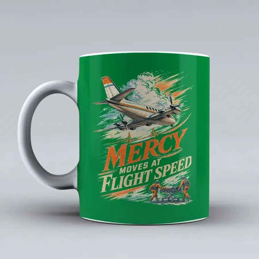 658 - Mercy Moves At Flight Speed - Mug design on green signal