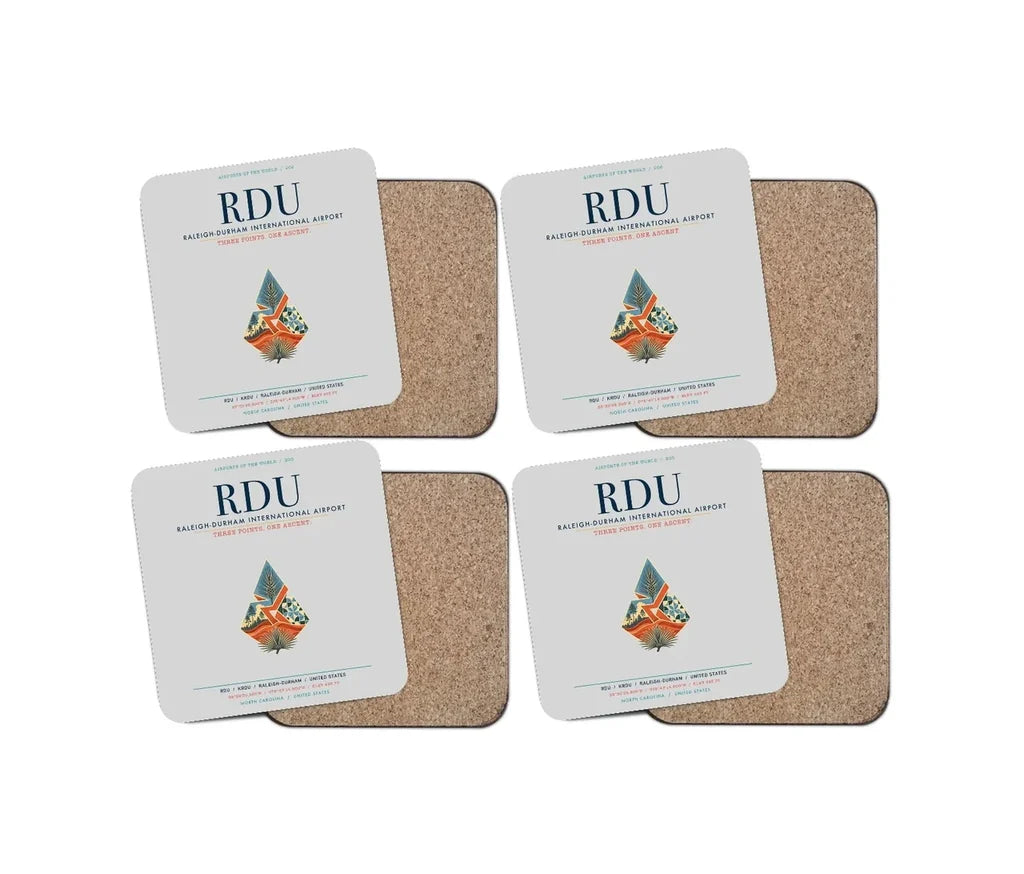 Raleigh-Durham International Airport (RDU) design on light gray 4 pieces set coaster