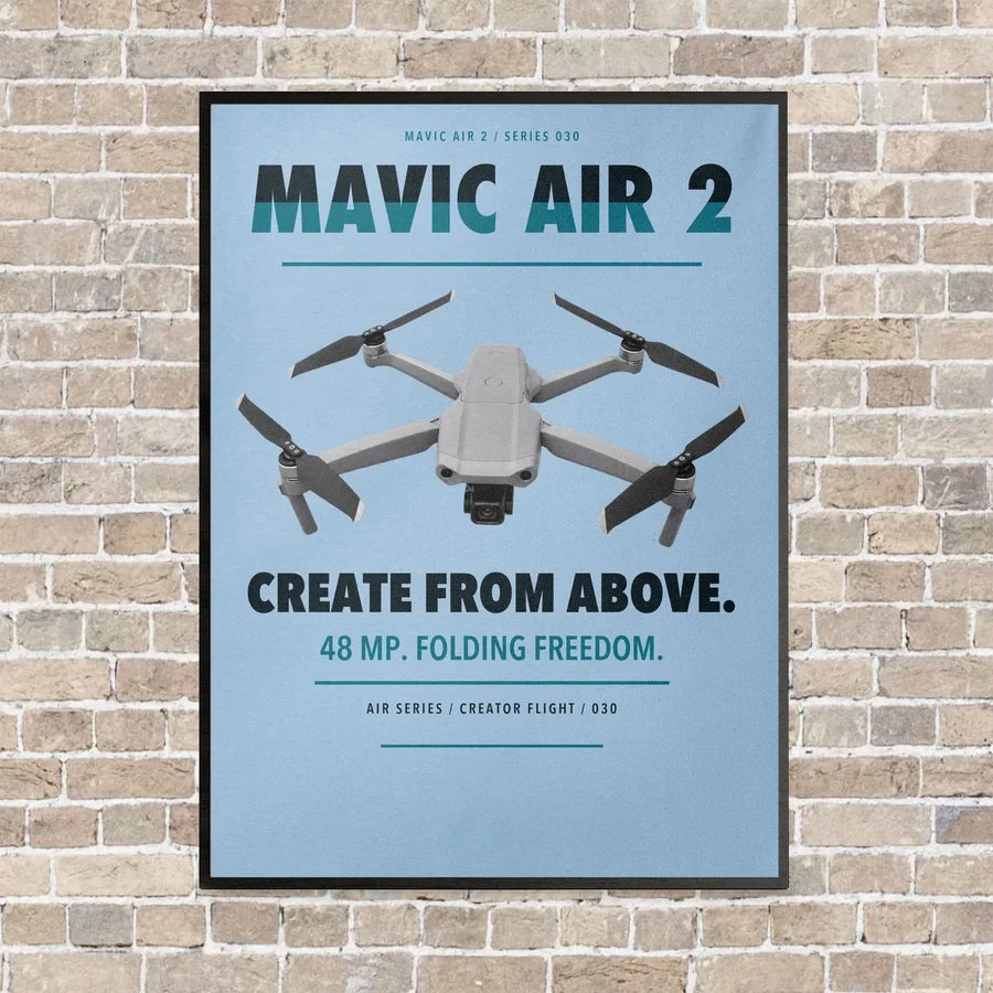 DJI Mavic Air 2 vertical canvas print - framed - light blue background