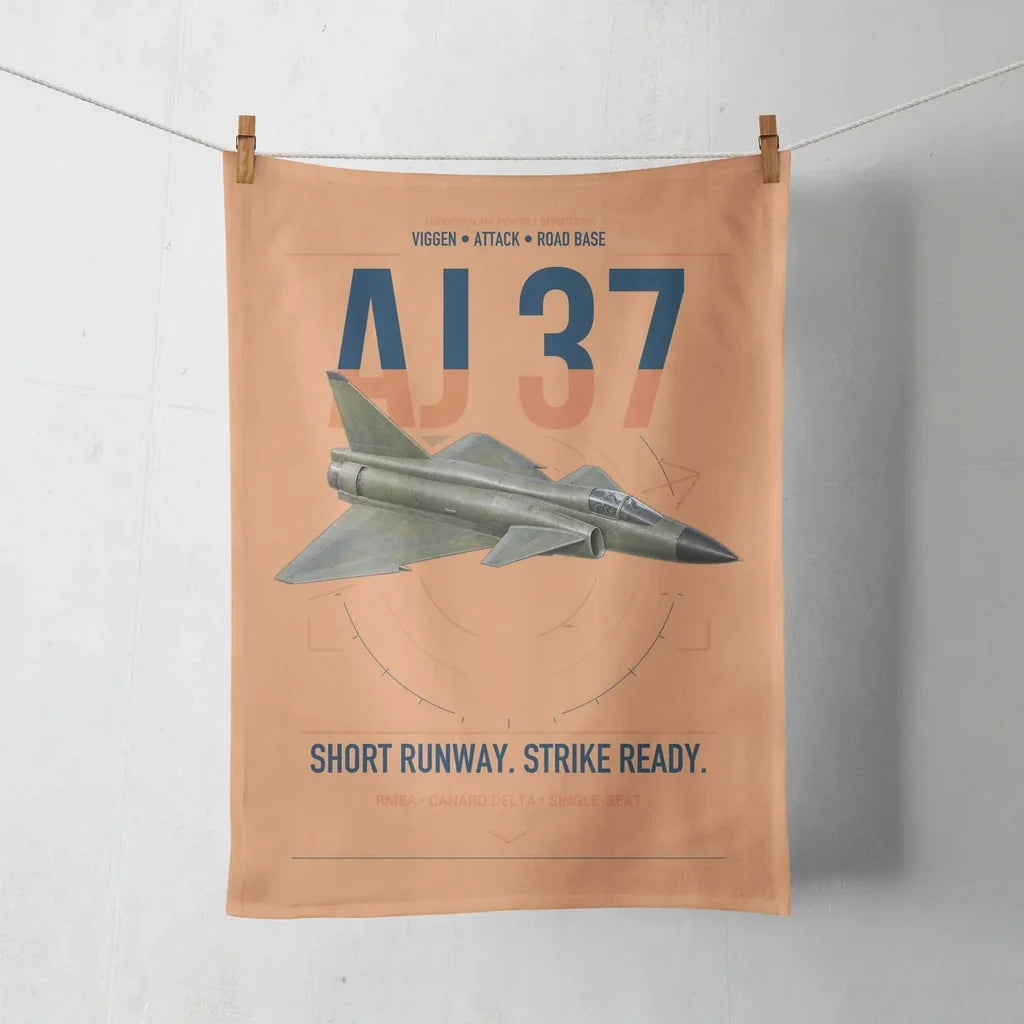 Saab AJ 37 Viggen design on orange towel