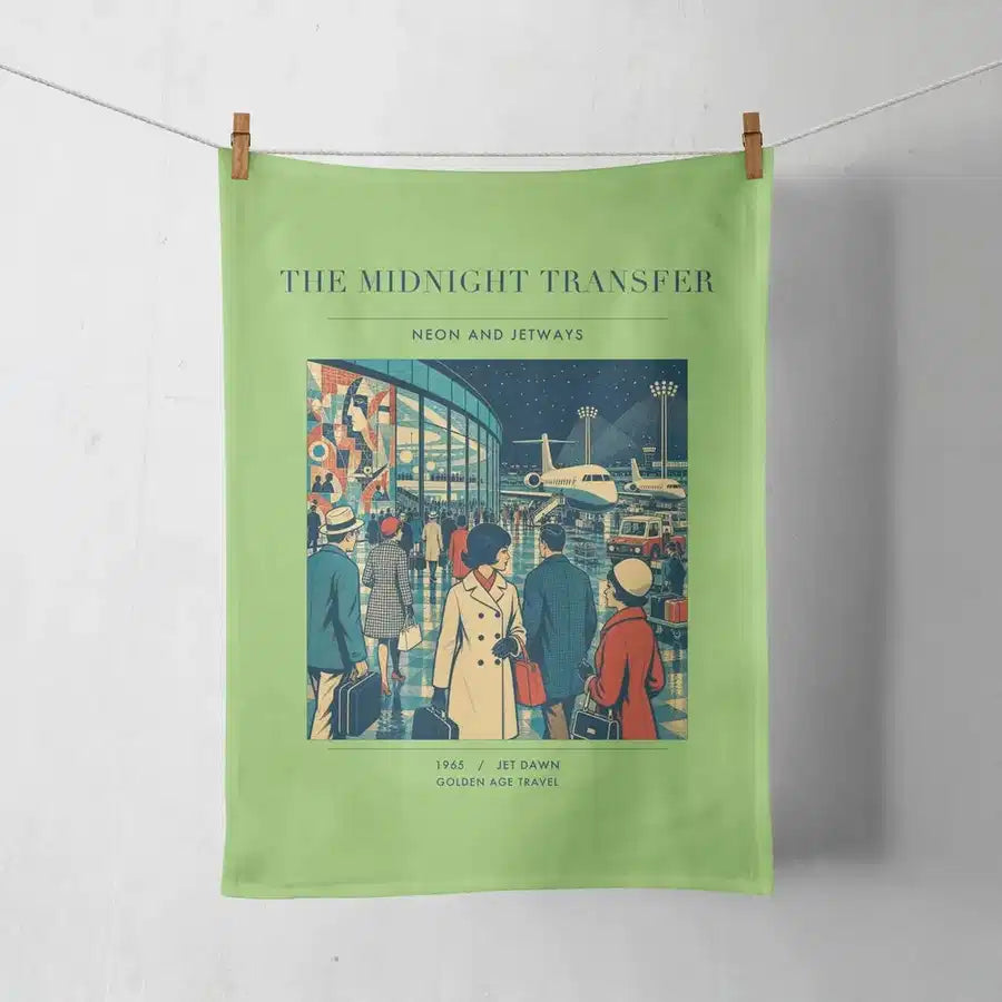 VINTAGE G4117 - The Midnight Transfer - Designed Towels design on lightgreen