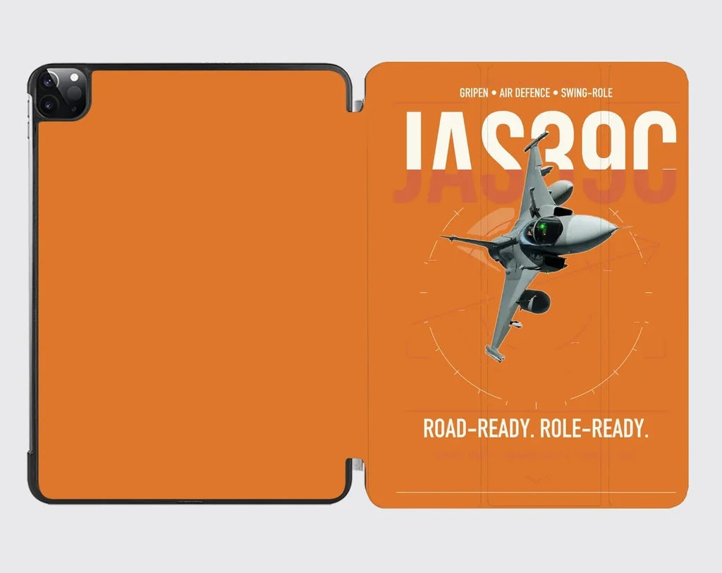Saab JAS 39C Gripen design on orange ipad tablet case