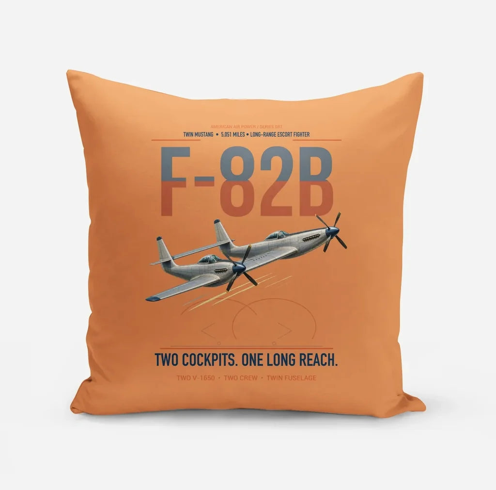 F-82B Twin Mustang design on orange pillow