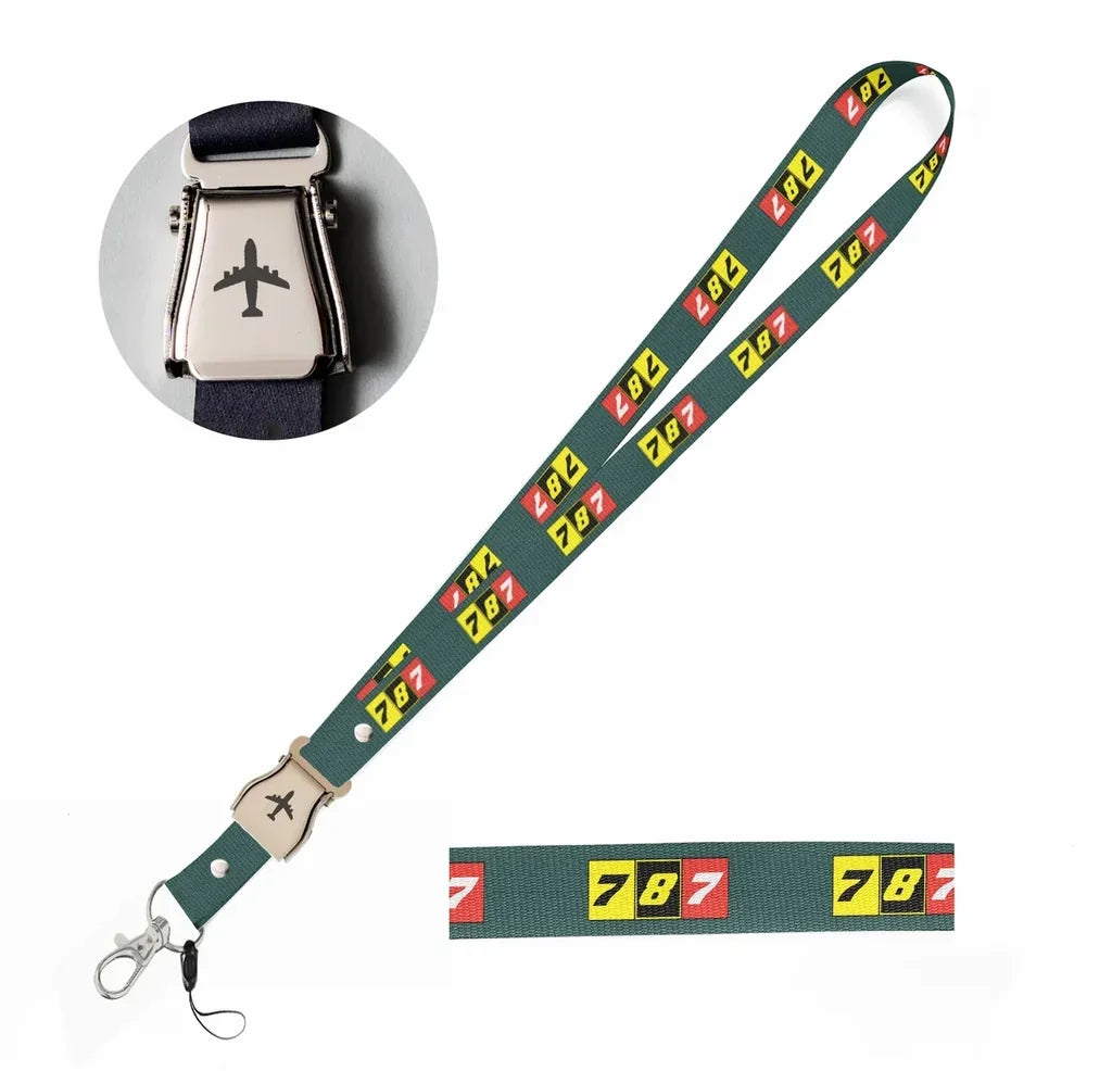 Flat Colourful 787 seat belt lanyard - dark green