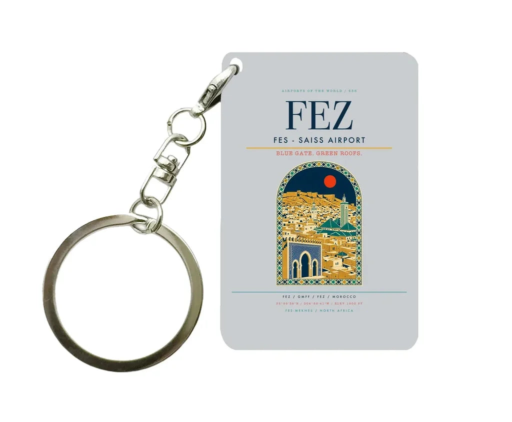 Fes - Saiss Airport FEZ Key Chain design on light gray key chain
