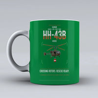 Thumbnail for Kaman HH-43B Huskie design on green ceramic mug, double-side print
