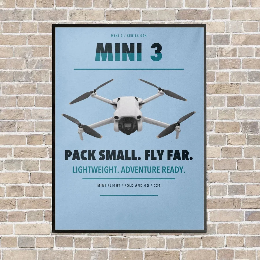 DJI Mini 3 vertical canvas print - framed - light blue background
