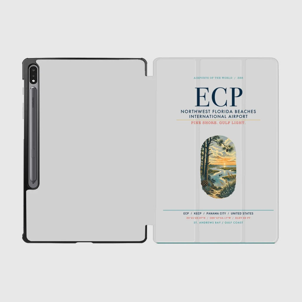 Northwest Florida Beaches International Airport (ECP) design on light gray samsung tablet tablet case