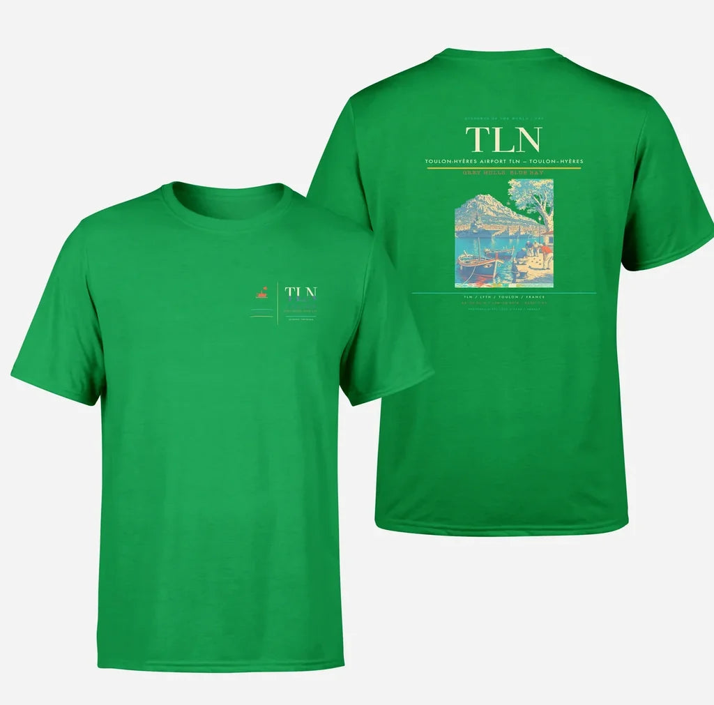 Toulon-Hyères Airport (TLN) design printed on green double-side t-shirt