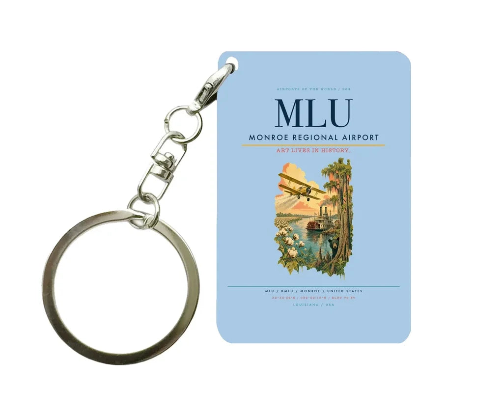 Monroe Regional Airport (MLU) design on light blue key chain