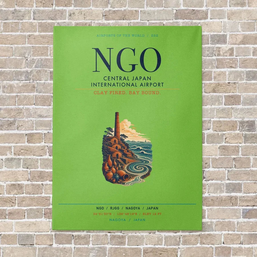 Central Japan International Airport NGO vertical canvas print - no frame - light green background