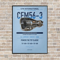 Thumbnail for CFM56-3 vertical canvas print - framed - light blue background