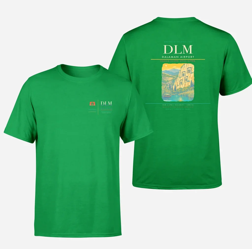 Dalaman Airport (DLM) design printed on green double-side t-shirt