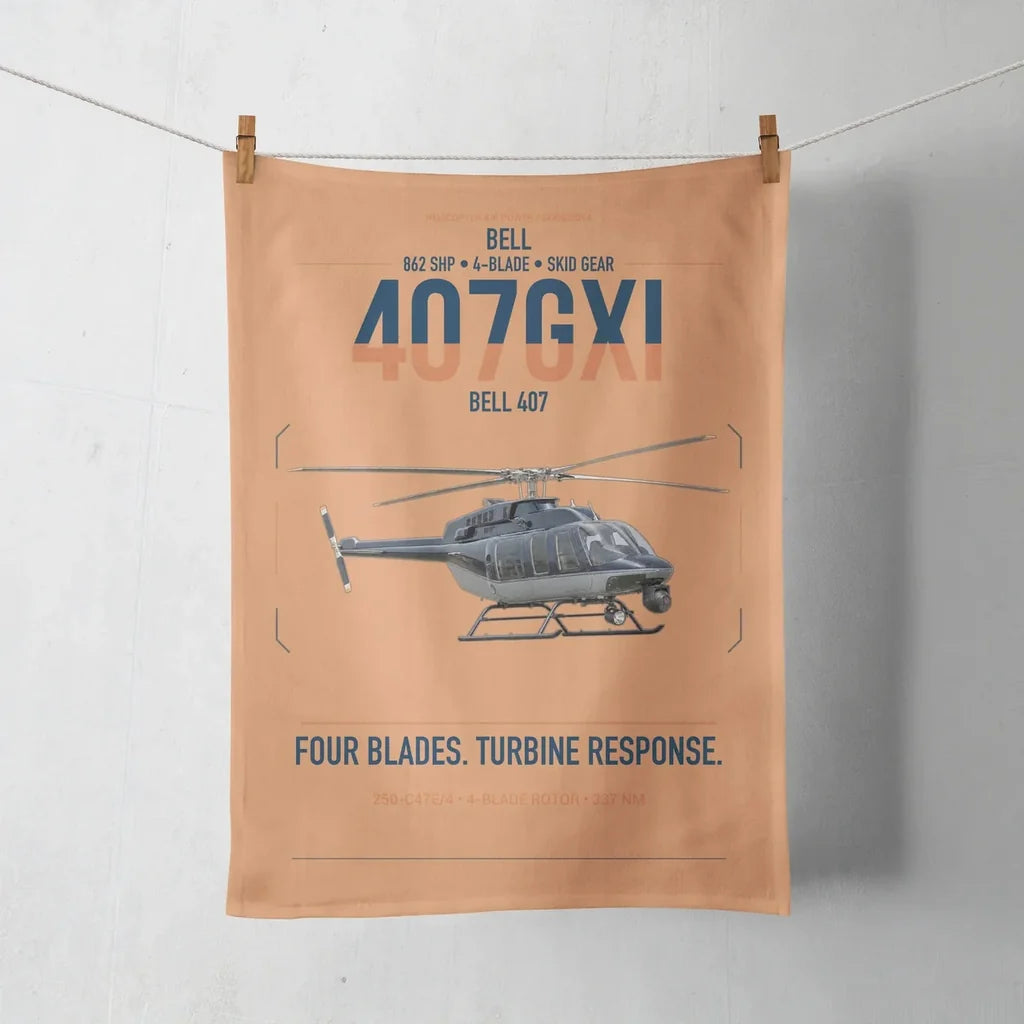 Bell 407GXi design on orange towel