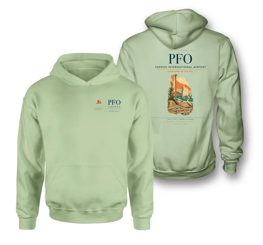 Paphos International Airport (PFO) design on light green double-side hoodie