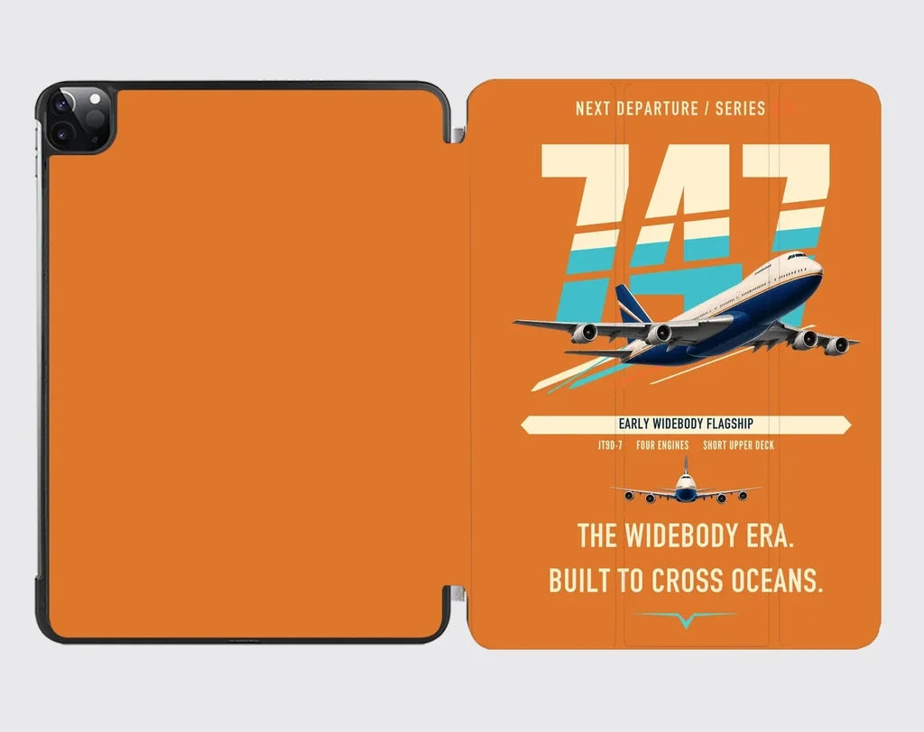 Boeing 747-200B design on orange ipad tablet case