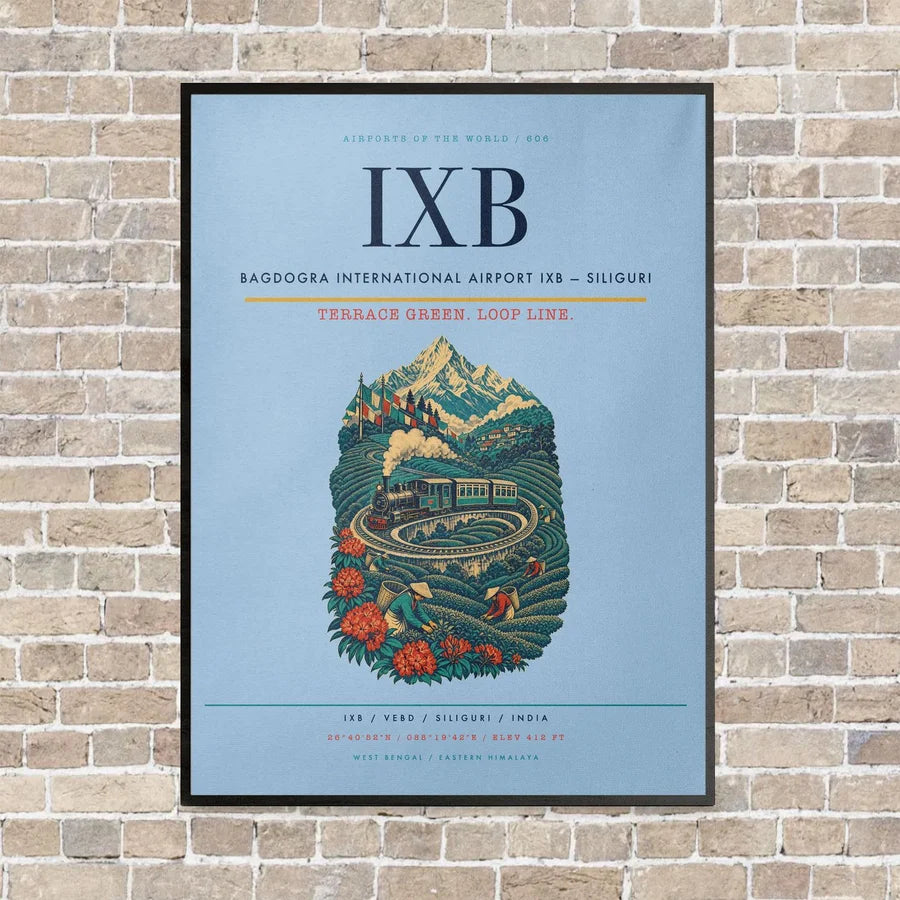 Bagdogra International Airport IXB — Siliguri vertical canvas print - framed - light blue background