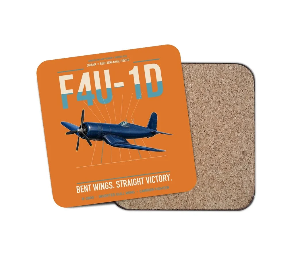 F4U-1D Corsair design on orange 1 piece coaster
