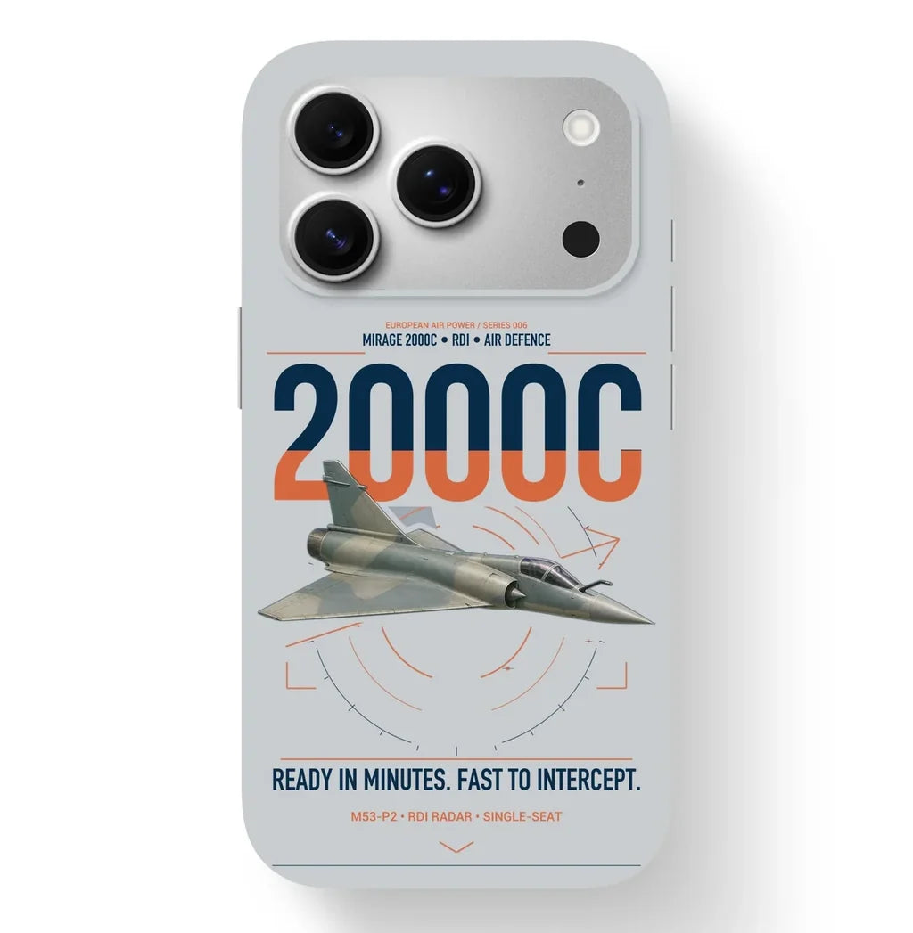 Dassault Mirage 2000C RDI design on light gray magsafe iphone case, for iPhone 17 Pro
