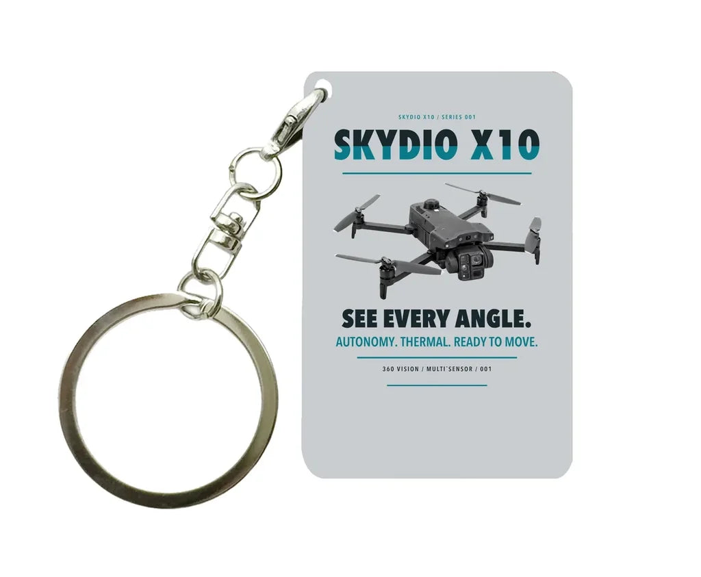 Skydio X10 Key Chain design on light gray key chain
