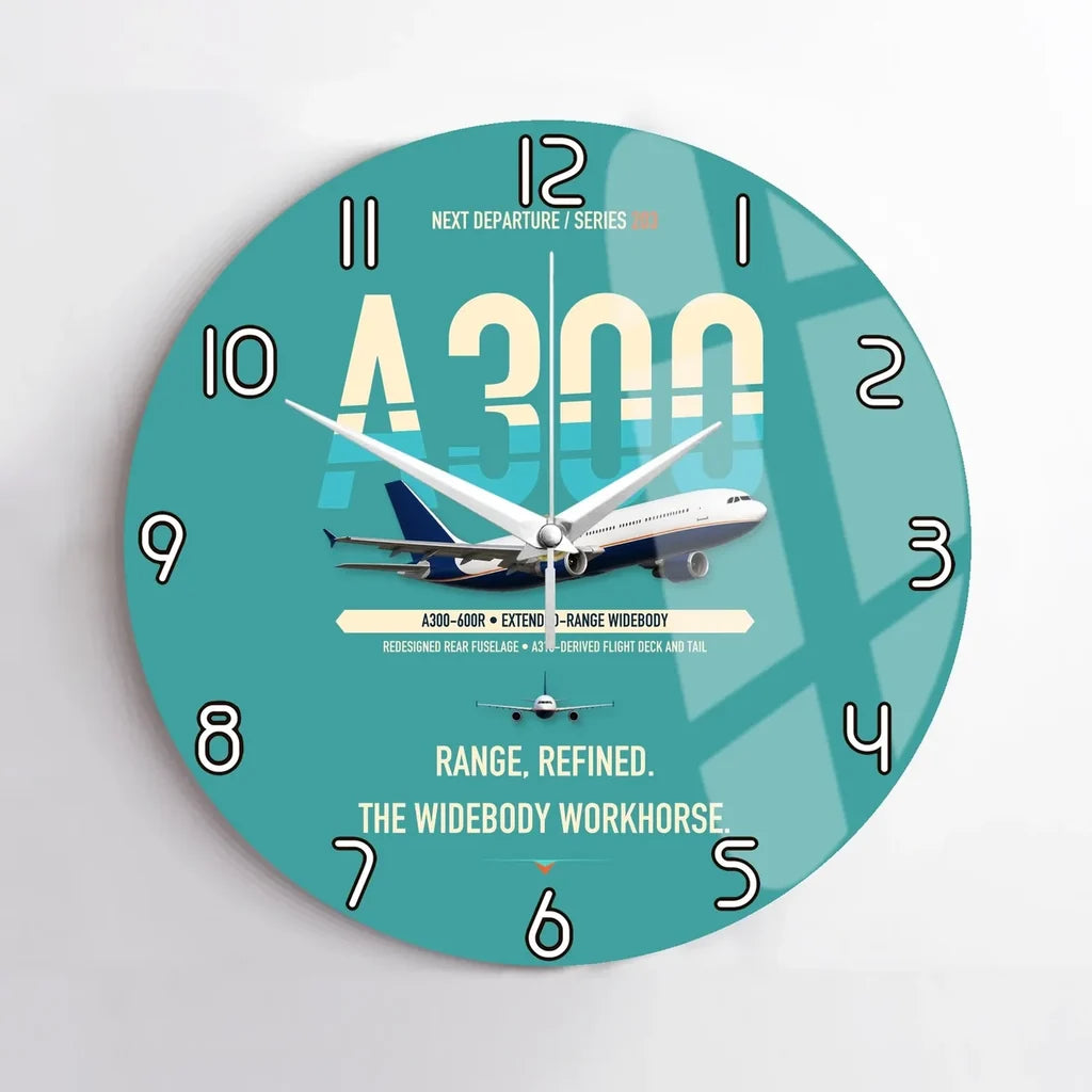Airbus A300-600R design on turquoise no frame wall clock