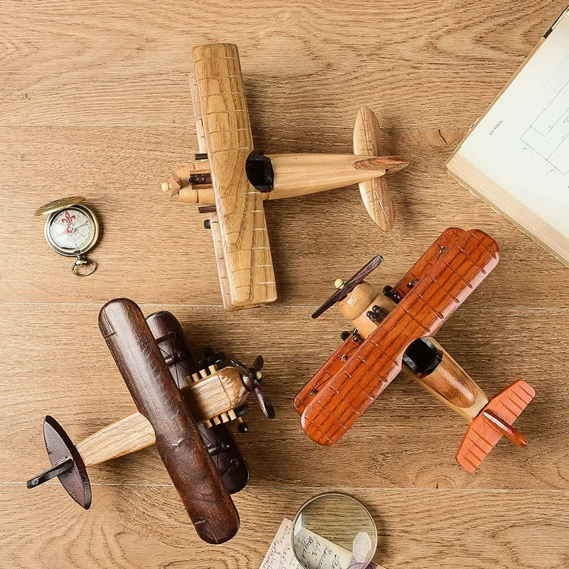 Solid Wood Retro Handmade Desktop Model Airplane - view 10