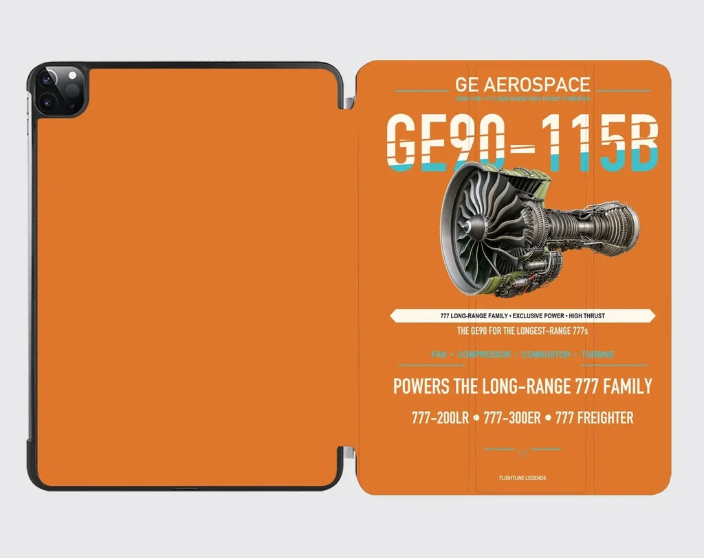 GE90-115B design on orange ipad tablet case