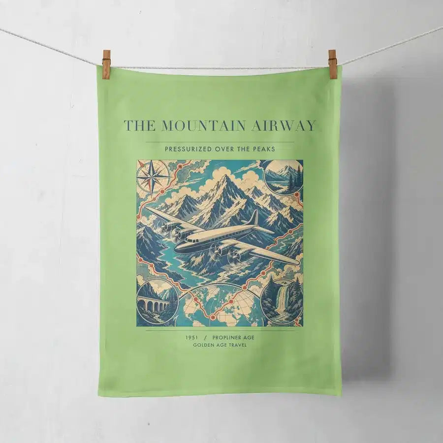 VINTAGE G4083 - The Mountain Airway - Designed Towels design on lightgreen