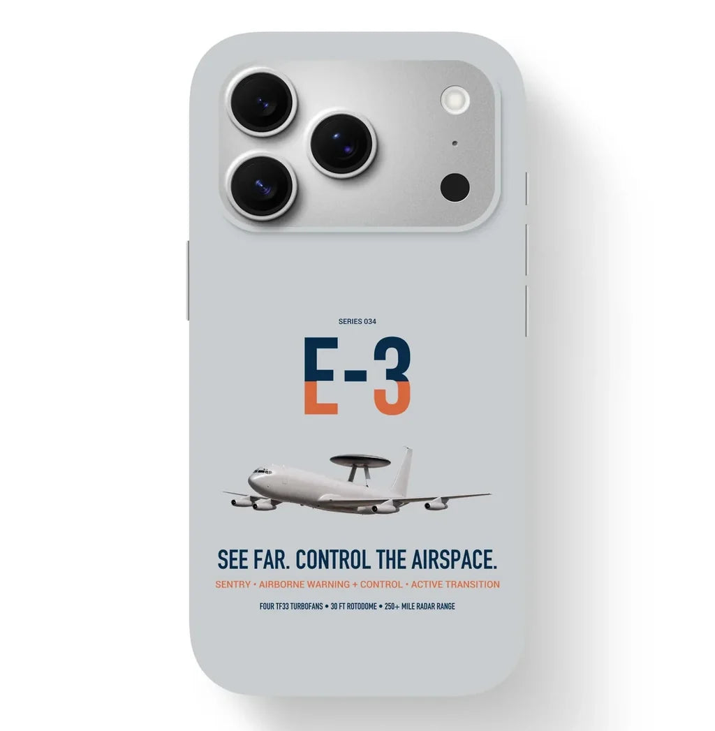 E-3 Sentry AWACS design on light gray magsafe iphone case, for iPhone 17 Pro