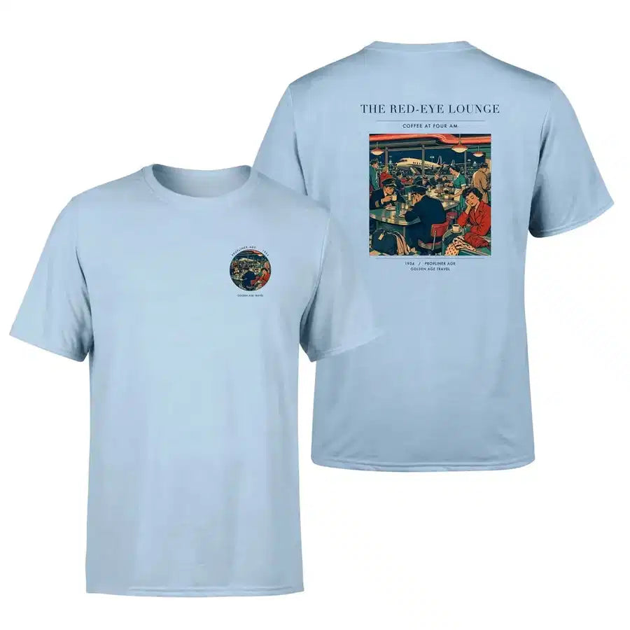 VINTAGE G4082 - The Red-Eye Lounge - Double-Side T-Shirt design on lightblue double side t shirt