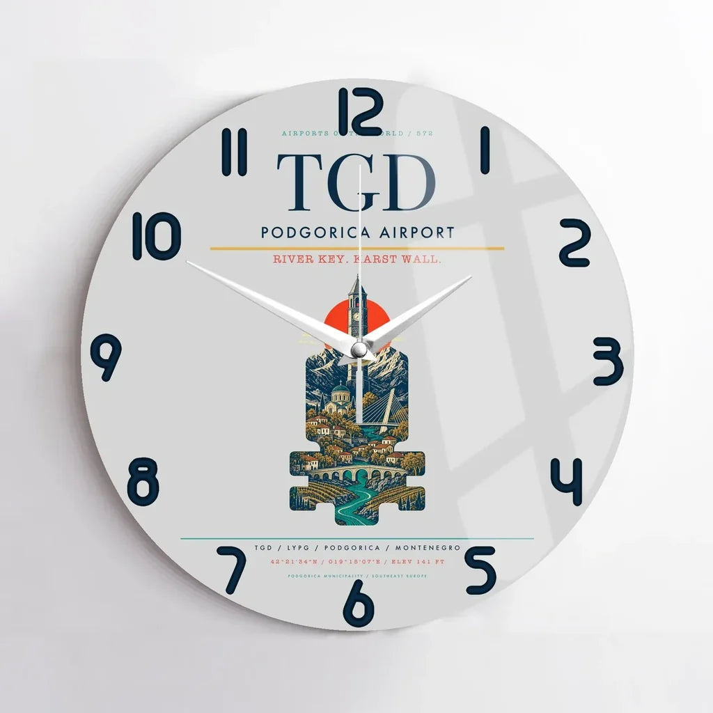 Podgorica Airport TGD Wall-Clock No-Frame - Light Gray