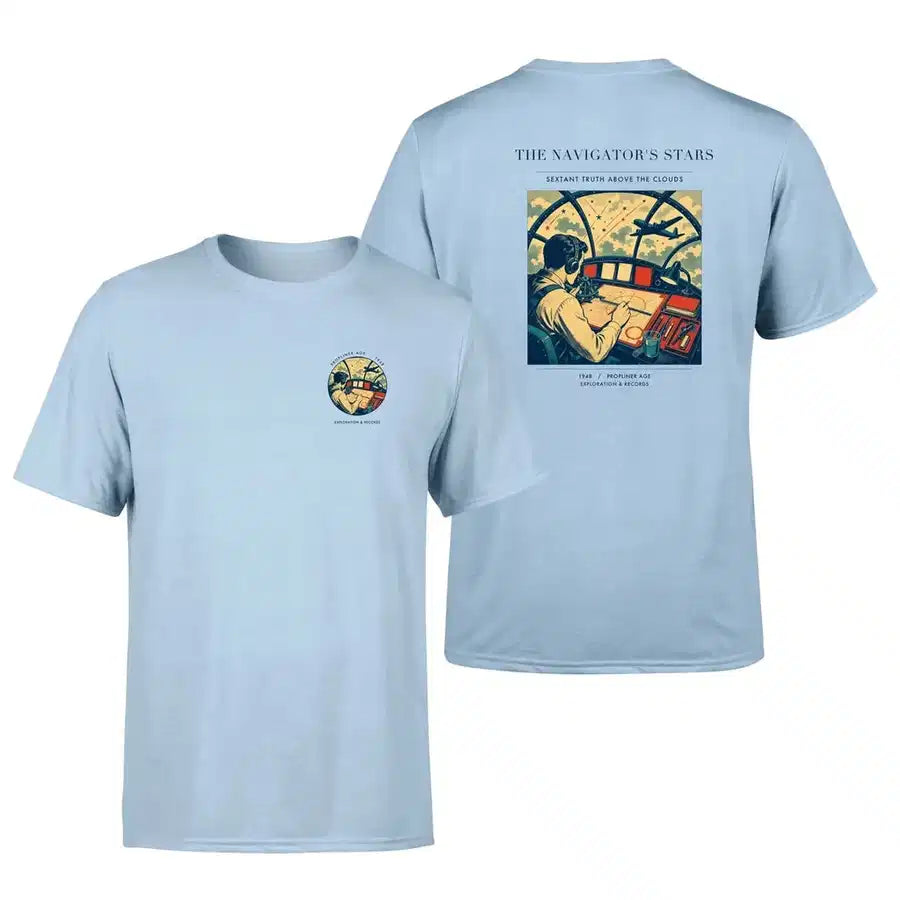VINTAGE G4297 - The Navigator's Stars - Double-Side T-Shirt design on lightblue double side t shirt