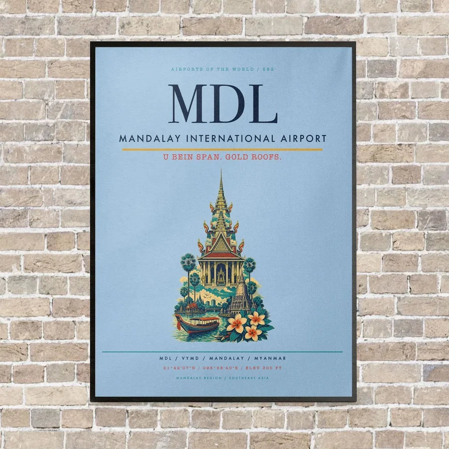 Mandalay International Airport MDL vertical canvas print - framed - light blue background