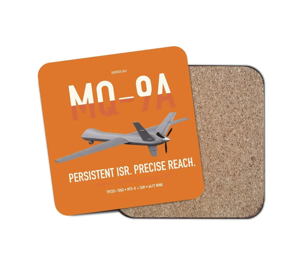 MQ-9A Reaper design on orange 1 piece coaster